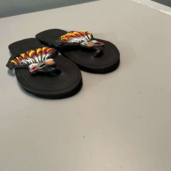 Beaded Handmade Leather Sandals Flip Flops Flats~Euro 40 US 9 - Picture 2 of 5